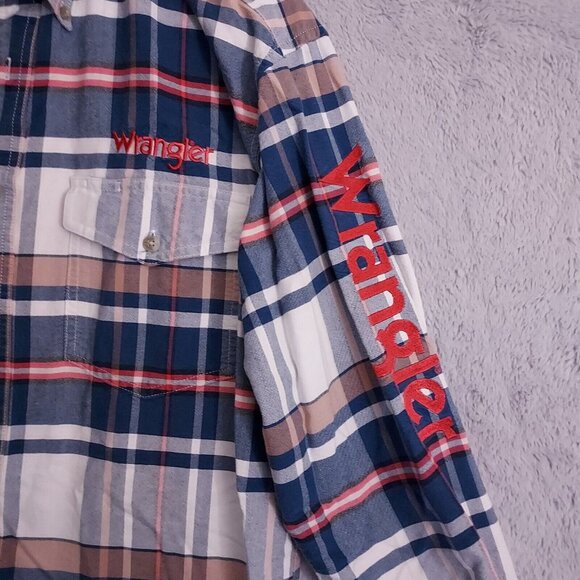 Vintage Wrangler Shirt Mens Medium Embroidered Sleeve Rodeo Western Plaid Ranch - Picture 3 of 7